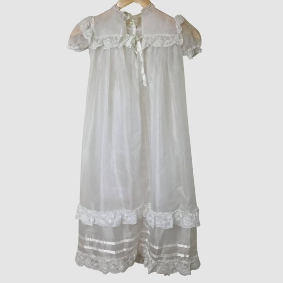VTG Baby Christening 3-Layers Gown White Lace Satin Bonnet Underdress 3-6 M VBC - Picture 5 of 15